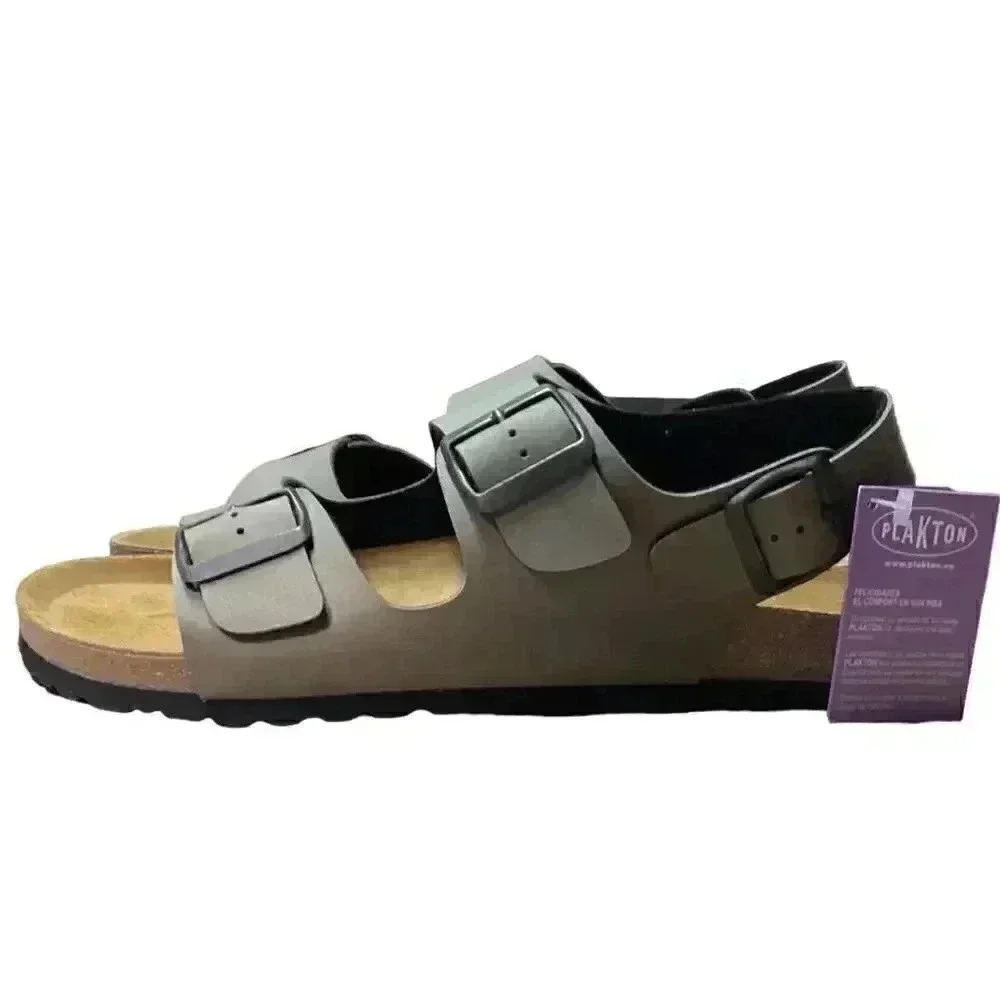 Plakton Baku Men 8 41 Slingback 2 Strap Cork Sandals taupe Gray Soft Footbed NEW